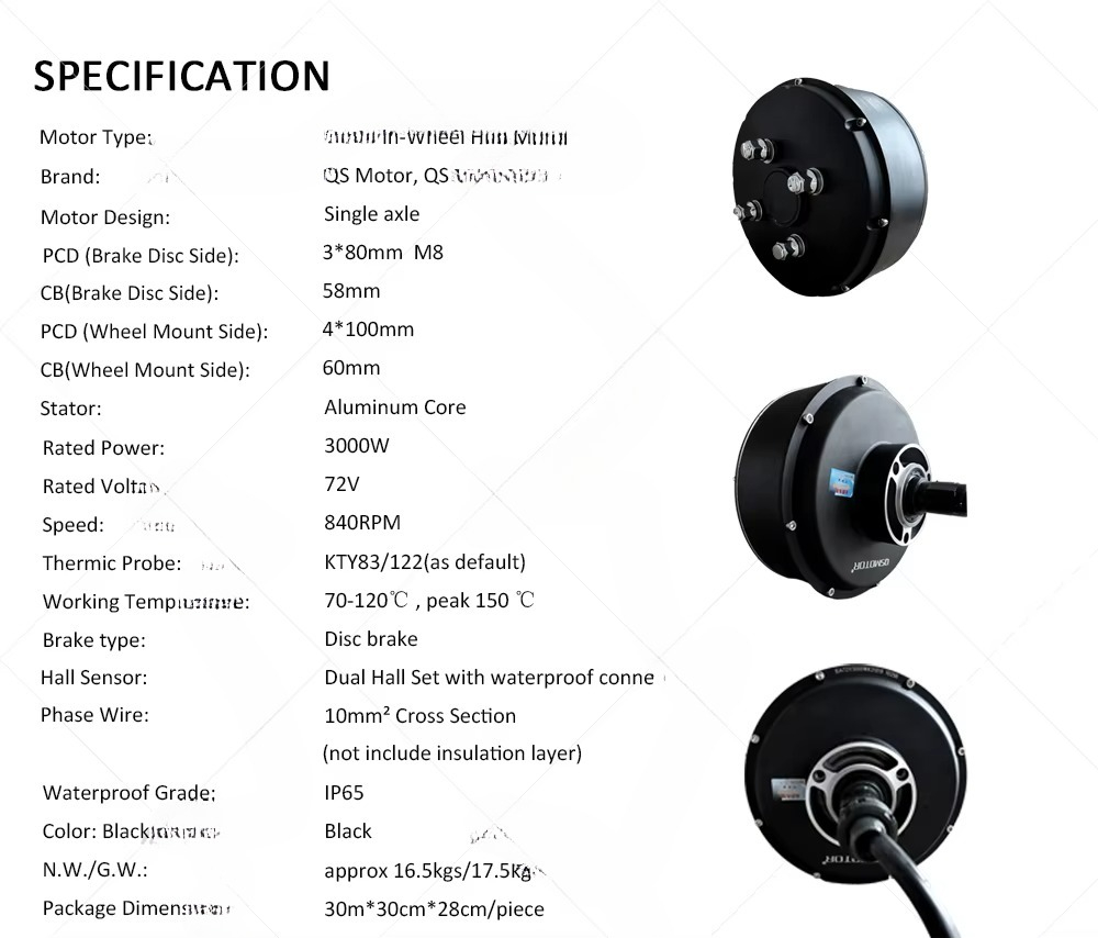 QSMOTOR 205 3000W V3 Bezszczot – Electric Motorcycle Conversion Kit 72V recenzja i cena
